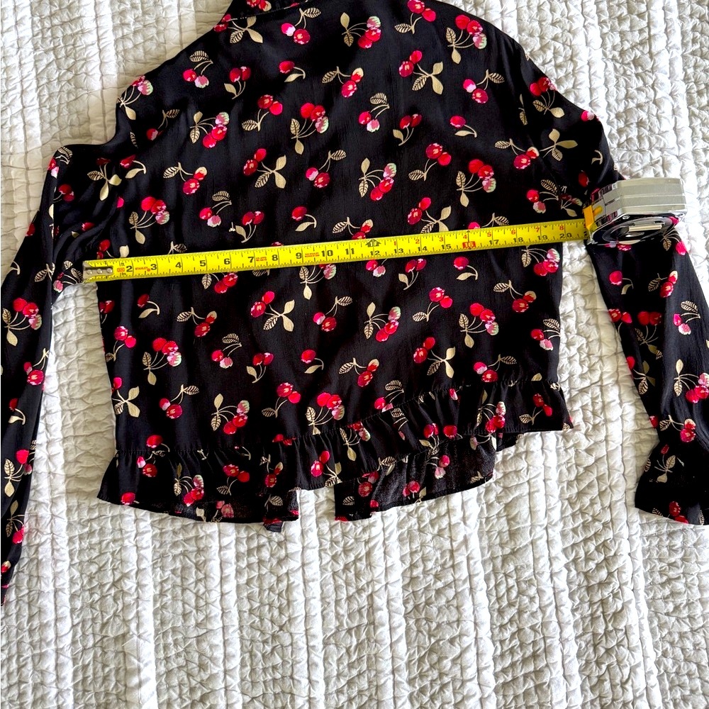 Zara Black Blouse with Red Cherry Print, Size M - Picture 4 of 6